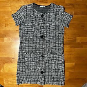 ZARA black & white & gray plaid type tunic dress with pockets EUC SZ MED…